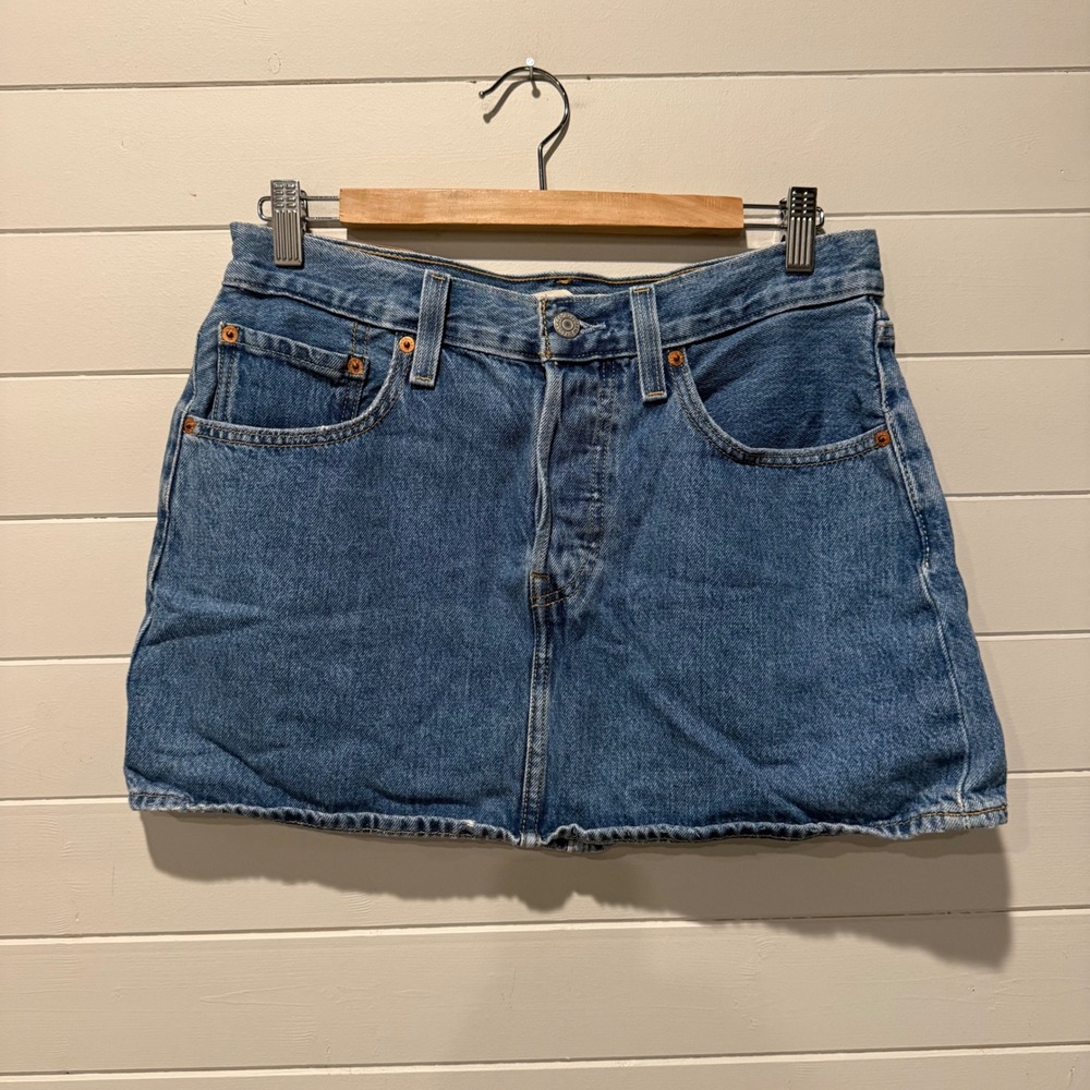 Levi's Icon Skirt Womens 30 Blue Denim Mini Button Fly Medium Wash A4694-0009